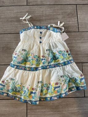 NWT Tahari Girl's White Tropical Sea Life Cotton Lined Sundress 4T